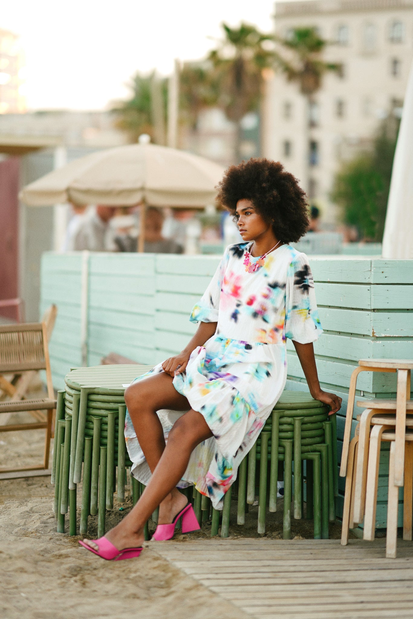 Floral mirage puffer dress