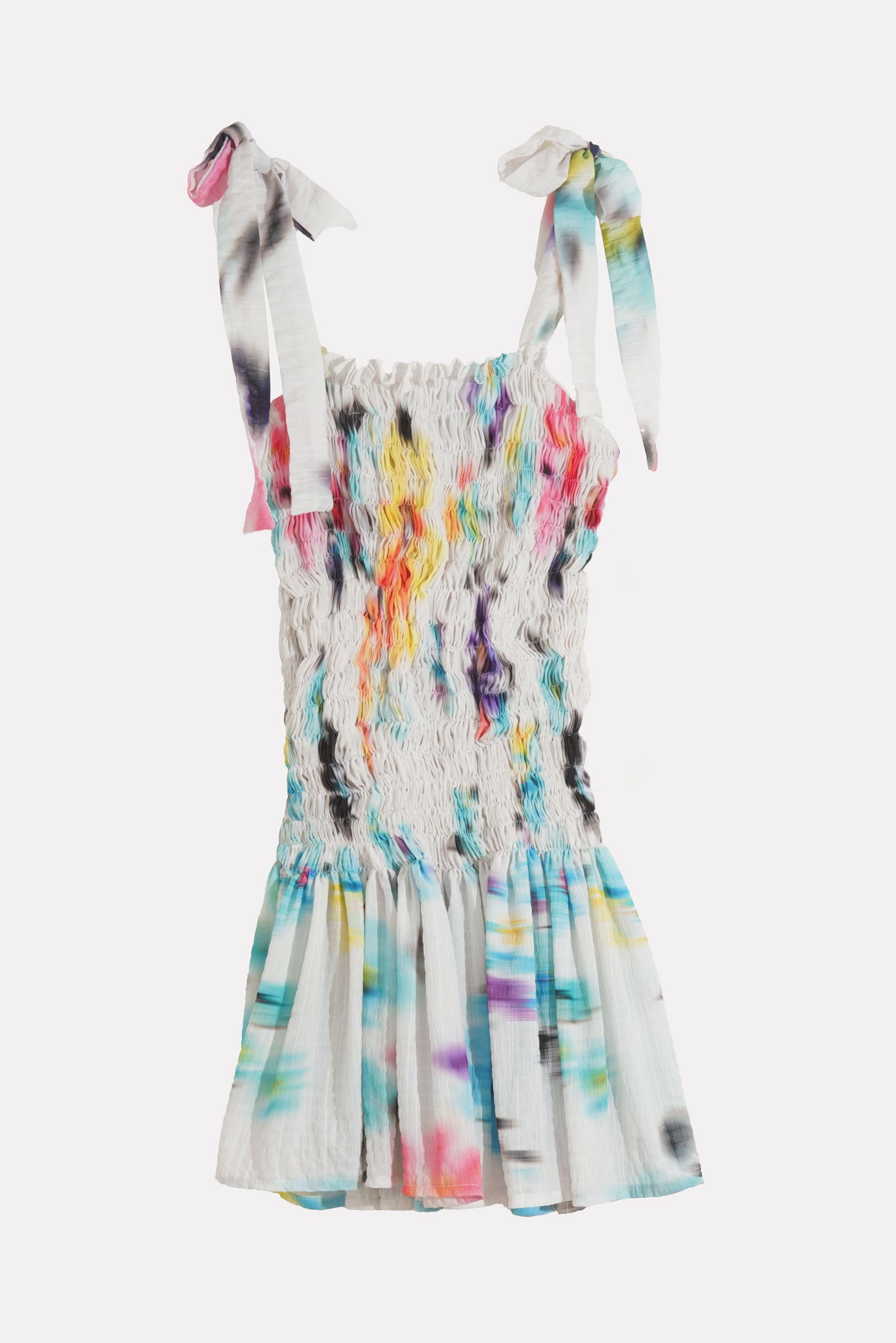 Floral mirage mini ruched dress